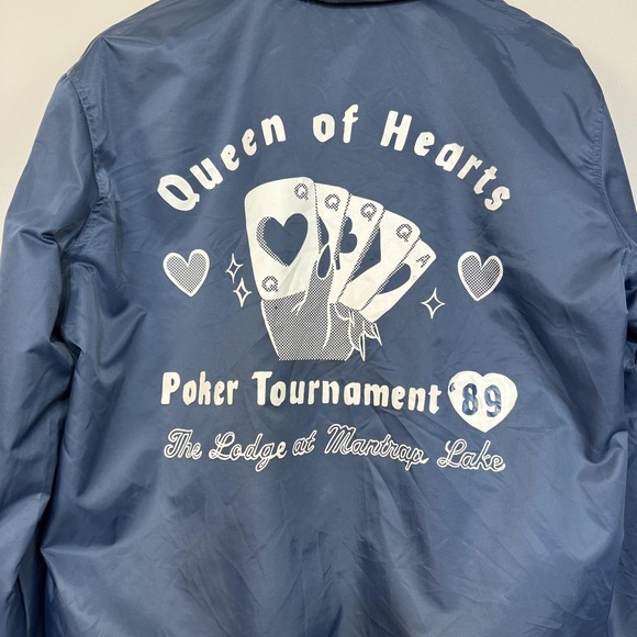 Tuesday Bassen Jacket Womens‎ Large Navy Queen of Hearts Zip Windbreaker Graphic - Picture 7 of 16